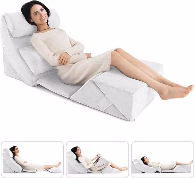 NESTLUNE 7 Piece Adjustable Memory Foam Triangle Wedge Sit-up Pillow Set for Babies in Light Grey