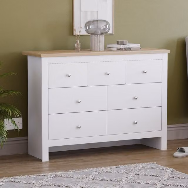 Vida Designs Arlington 4+3 Drawer Chest Bedroom Storage Cabinet in White