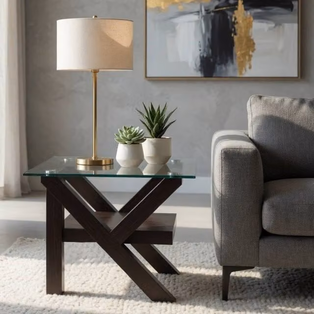 KDMD Modern Cross Black Oak Side Table in Brown and Black – 1