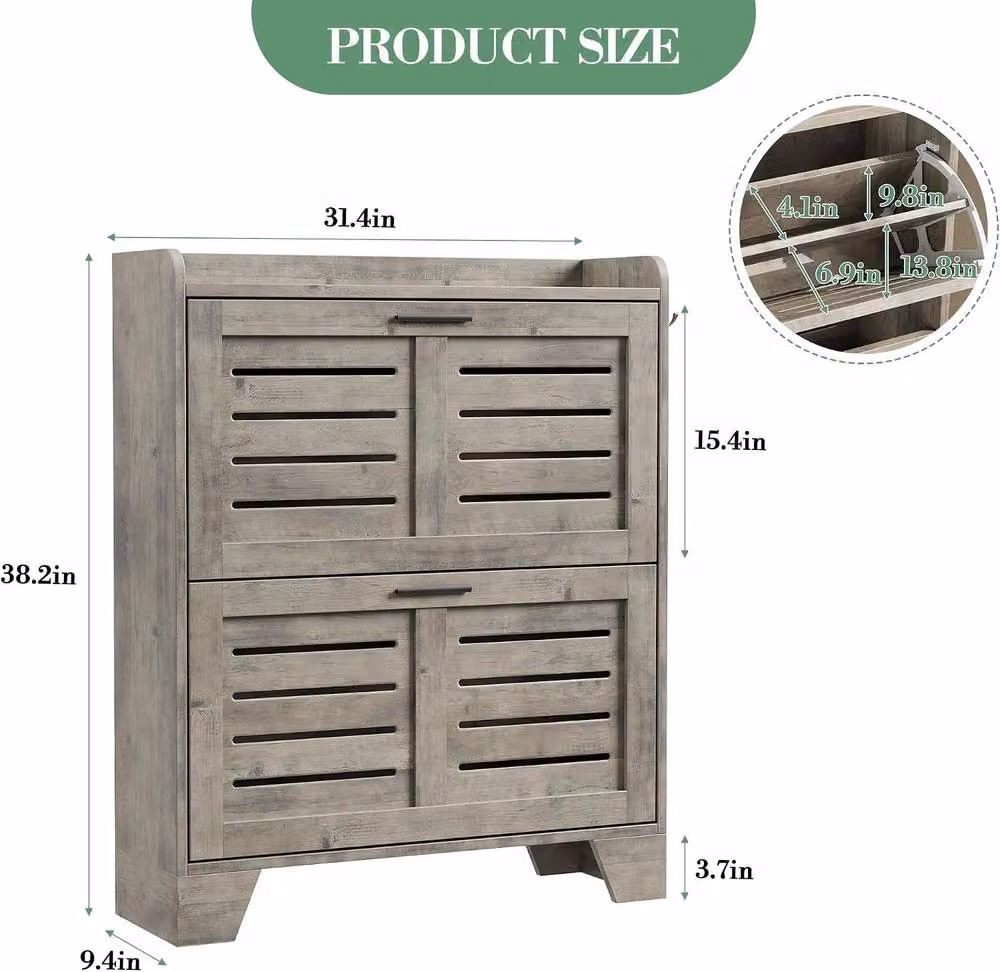 London Boutique Grey Shoe Storage Cabinet with 2 Drawers and Adjustable Shelves – 2
