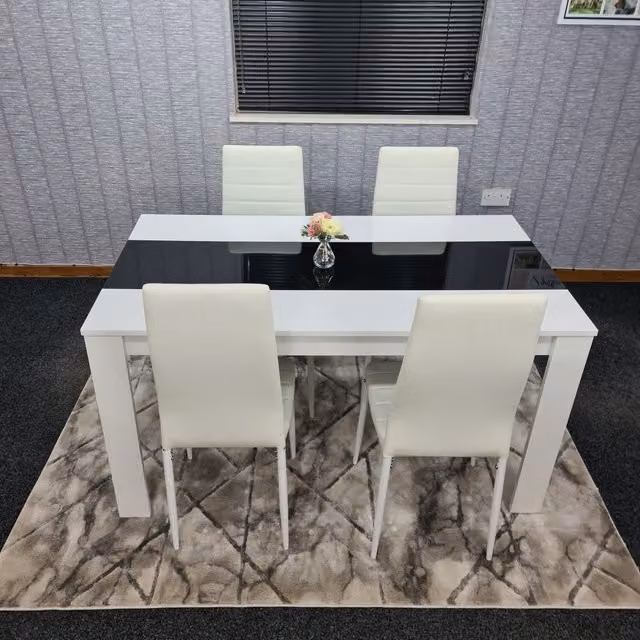 Kosy Koala Modern WB Rectangular Dining Table and Chairs Set in White and Black