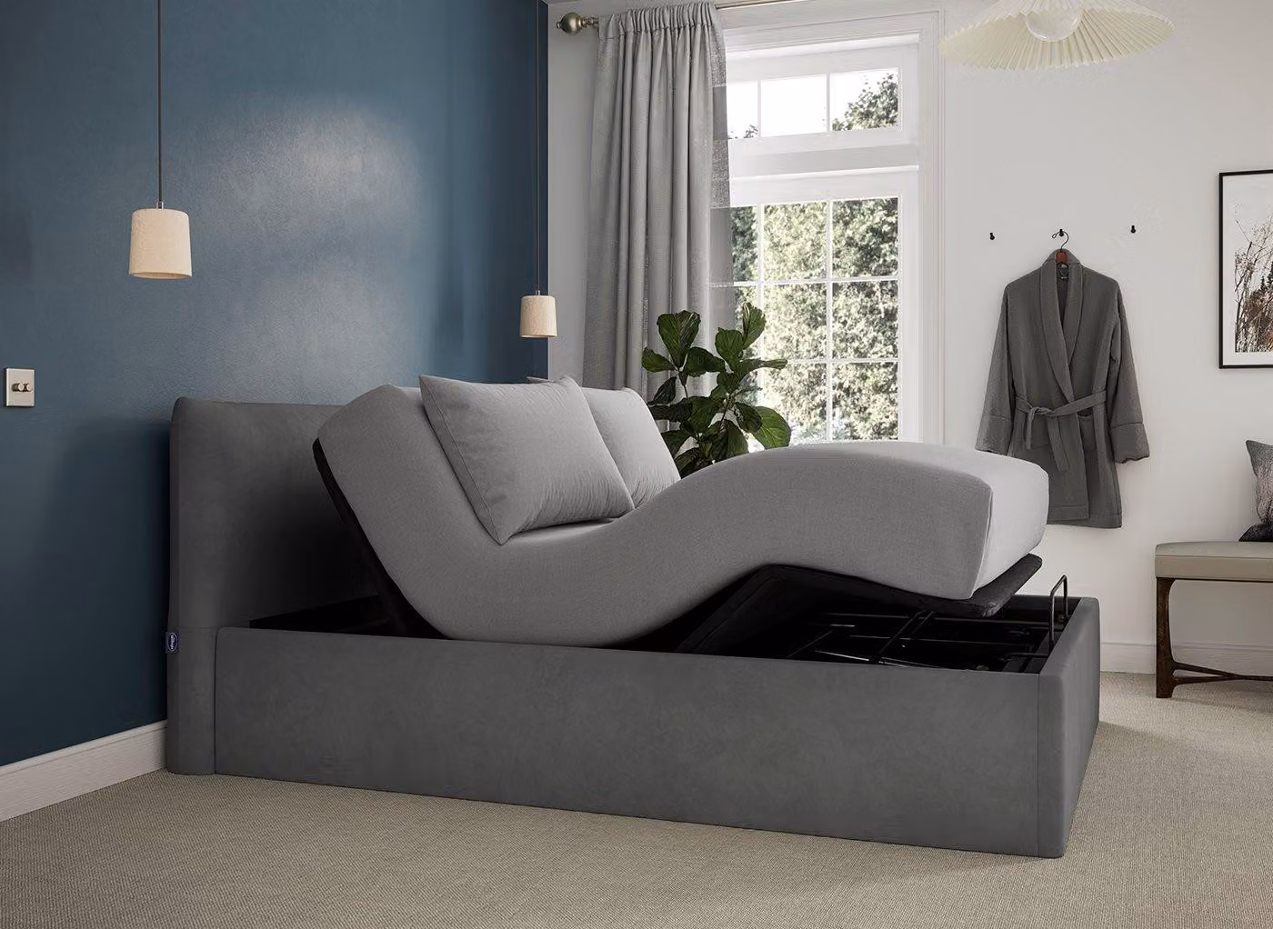 Silentnight Perrie Ergomotion Grey Upholstered Adjustable Bed Frame with USB Charging Port