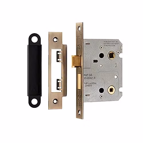 Loops Antique Brass Locking Bathroom Door Sashlock Latch with Square Forend 76mm – 2