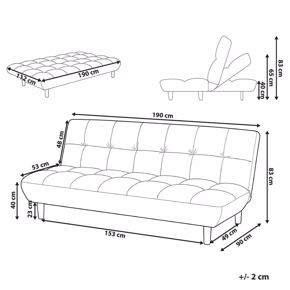 Wyld and Coco 2-Seater Click Clack Sofa Bed in Brown Fabric with Solid Rubberwood Frame, W/D/H: 153 x 83 x 140 cm – 3