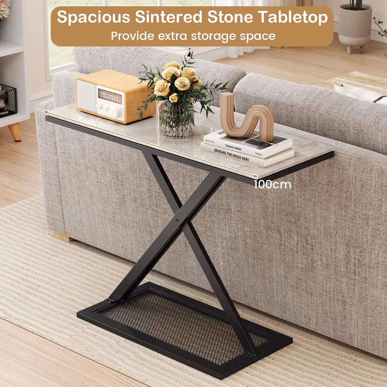 Costway Modern Faux Marble Top Console Table with Metal Frame in White – 4
