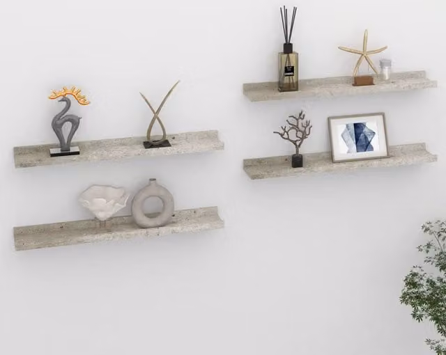 Berkfield Home Wall Mounted Shelves, 4 Piece Set in Concrete Grey, W: 60 cm, D: 9 cm, H: 3 cm