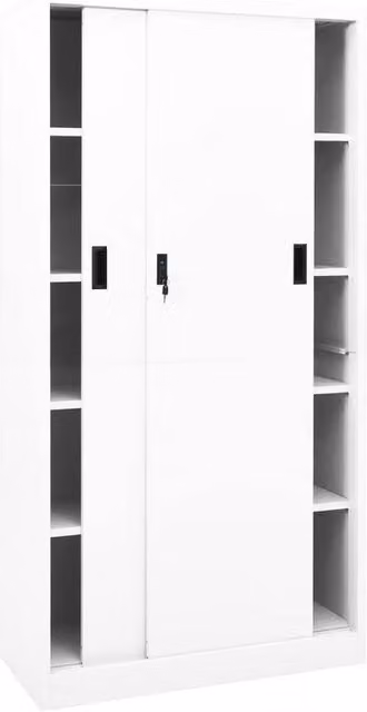 Berkfield Home Office Metal Cabinet with Sliding Doors, White, W: 90 cm, D: 40 cm, H: 180 cm