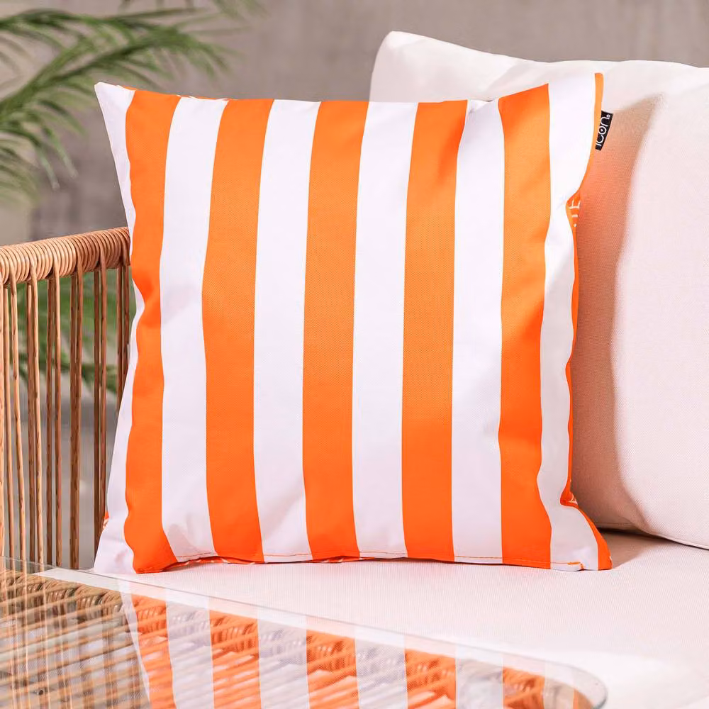icon 2 Pack Orange Striped Outdoor Square Cushions, W/D/H: 43 x 43 x 43 cm – 2