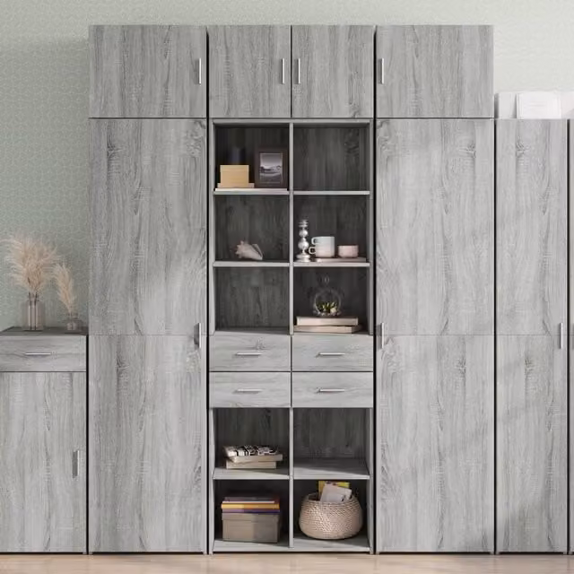 Berkfield Home Grey Sonoma Storage Cabinet with Hinged Doors and Open Shelves, W/D/H: 70 x 42.5 x 225 cm – 1