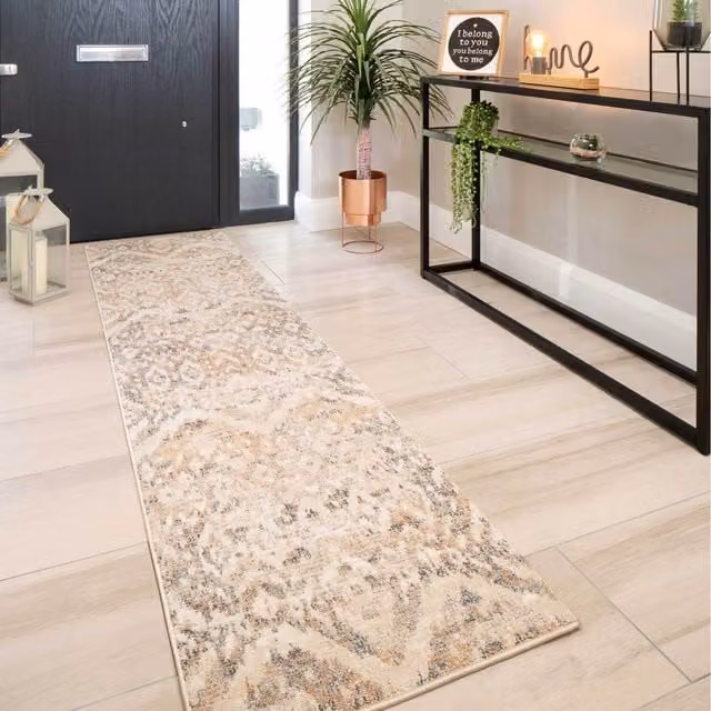 The Rug House Distressed Diamond Geometric Vintage Living Area Rug in Beige, Pink and Anthracite, W: 240 cm, D: 60 cm