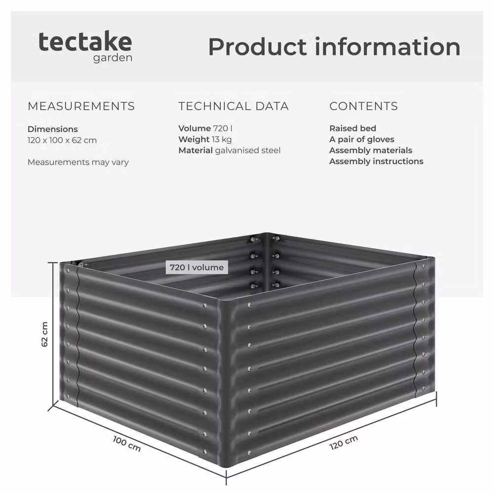 tectake Blomma Raised Garden Bed in Galvanised Steel, Anthracite Grey – 6