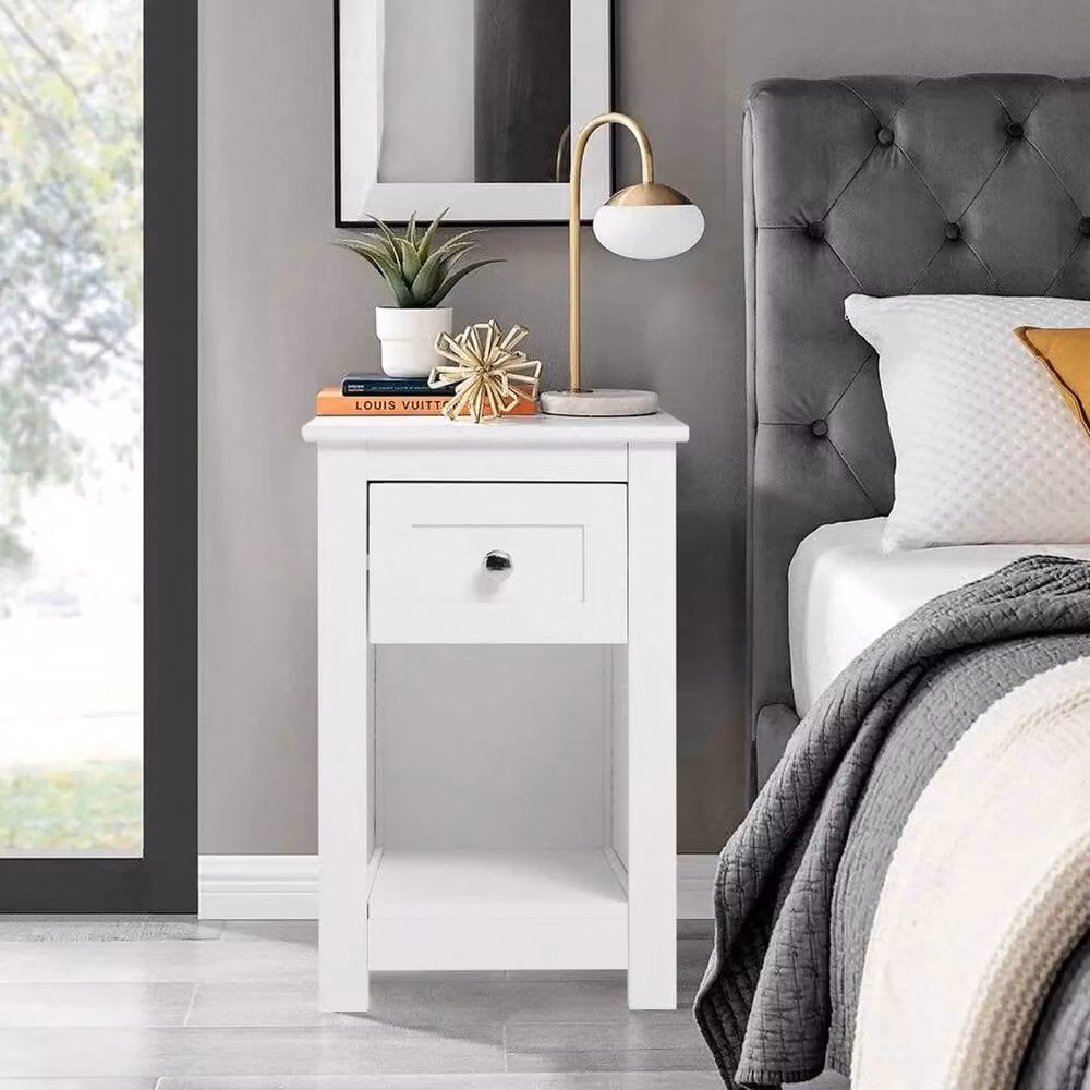 EONLION White Wood Shabby Chic Single Bedside Table for Bedroom or Living Room, Width: 100 cm – 4