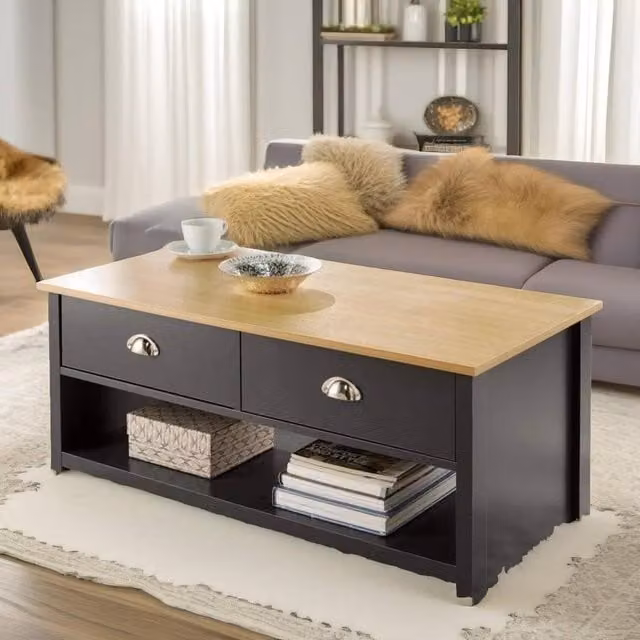 Pirlo Plush Rectangular Coffee Table with 2 Drawers in Grey