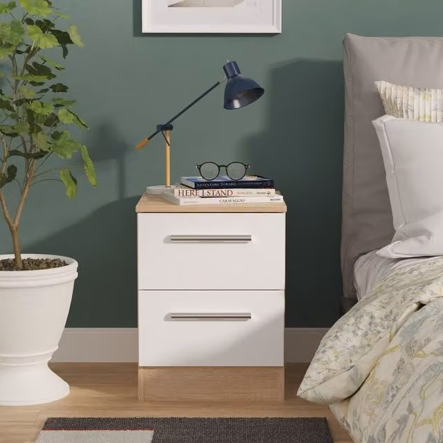Ready Assembled 2 U Trent 2 Drawer Bedside Cabinet in White and Multicolour – 1