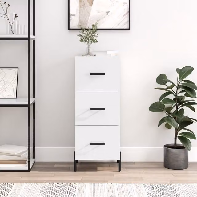 Berkfield Home Modern High Gloss White Sideboard in Engineered Wood W/D/H: 34.5 x 34 x 90 cm