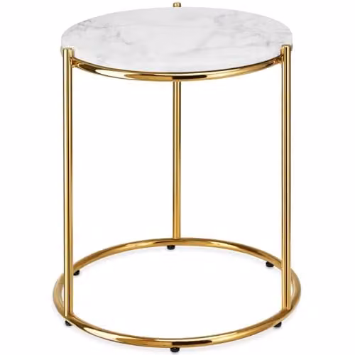 tectake Ellsa Round Marble Look Side Table in White and Gold, W/D/H: 50.5 x 50.5 x 43 cm