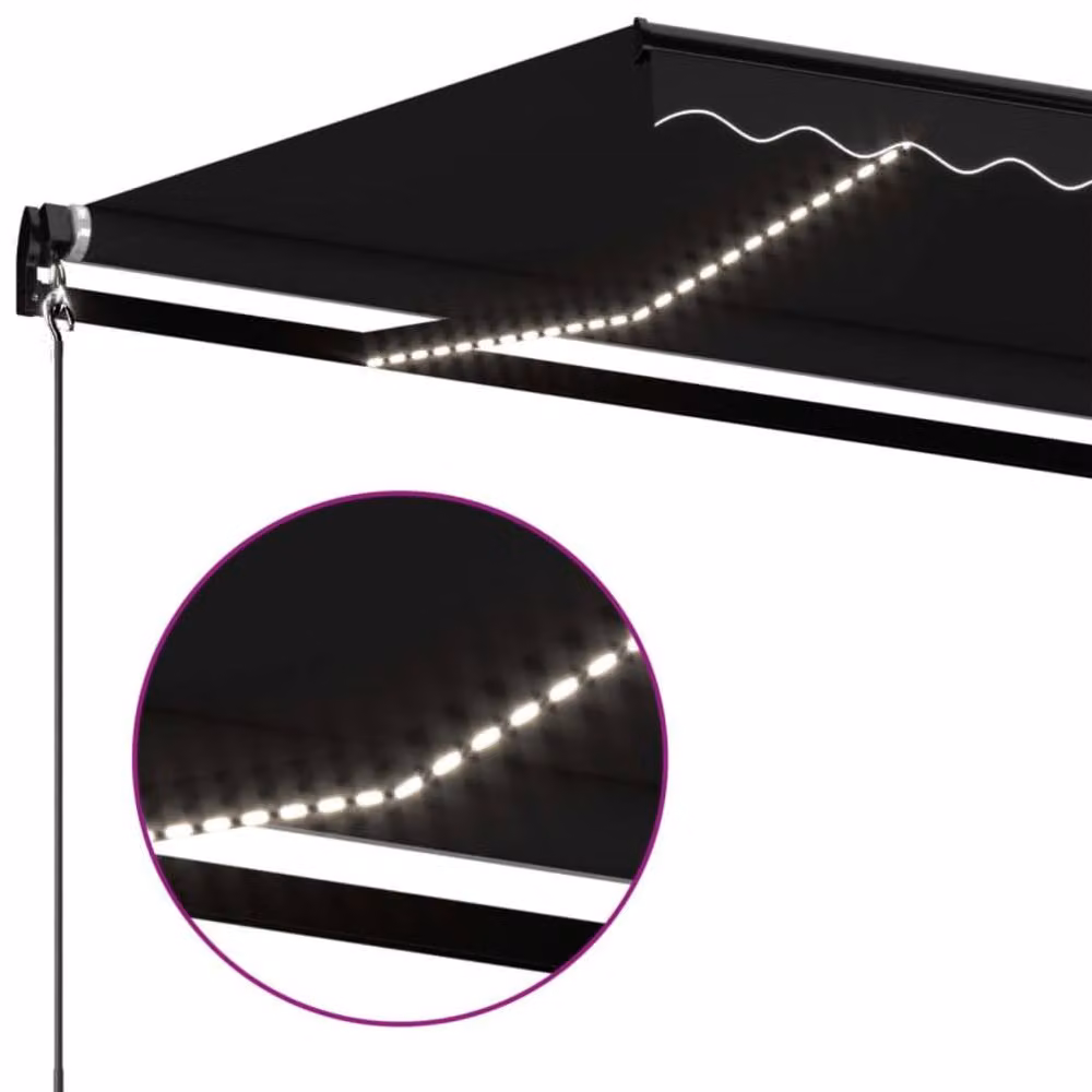 Berkfield Home Manual Retractable Awning with LED, Anthracite and Black, W: 400 cm, D: 350 cm – 3
