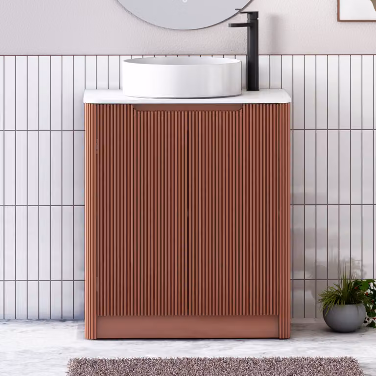 Royal Bathrooms Avenza 800mm Terracotta Clay Floor Standing 2 Door Vanity Unit with Plain White Worktop and Art Round Basin