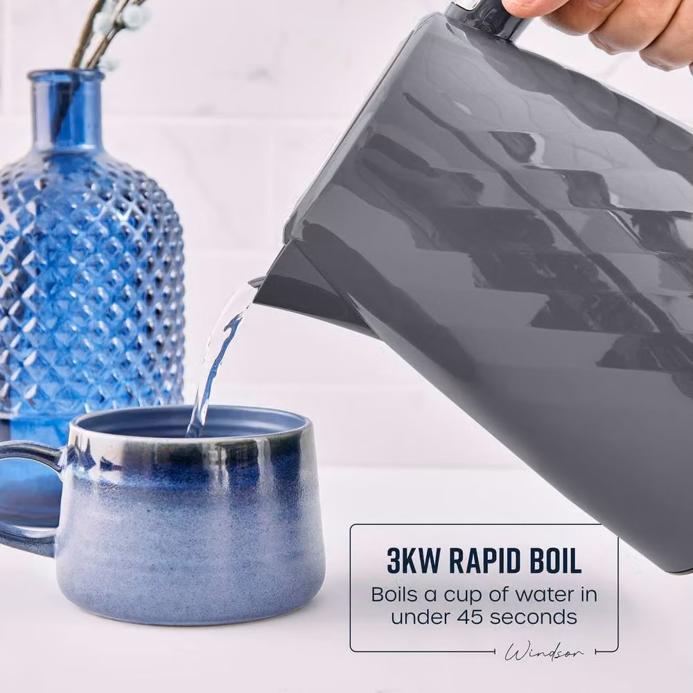 Swan Windsor Rapid Boil Kettle with Removable Limescale Filter, 1.7L, 3KW, Grey – 3