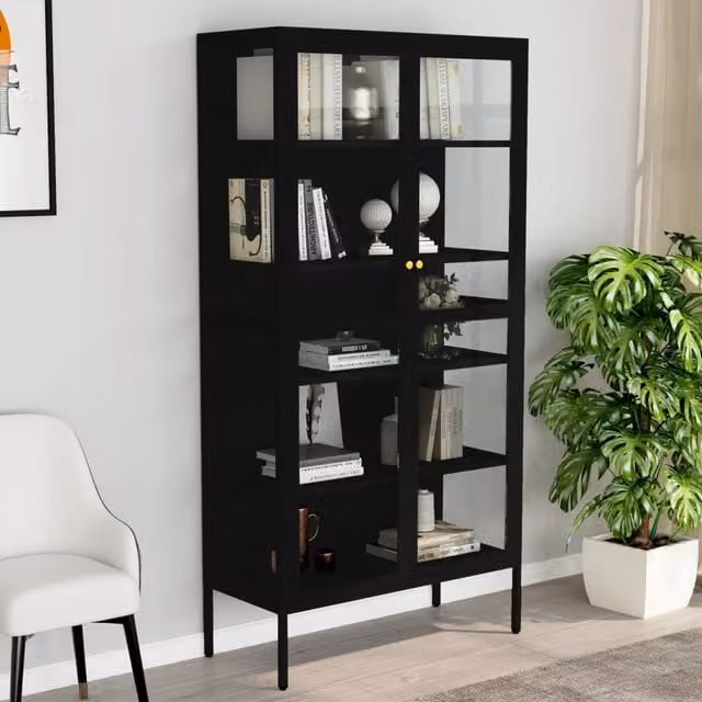 Berkfield Home Black Modern Display Cabinet with Glass Doors and Internal Shelves, W/D/H: 90 x 40 x 180 cm