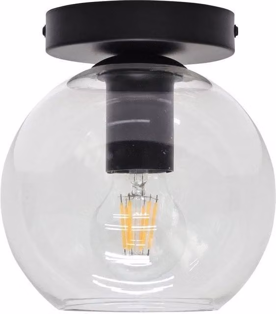 First Choice Lighting Barnum Black Ceiling Light Fitting with Transparent Glass Sphere