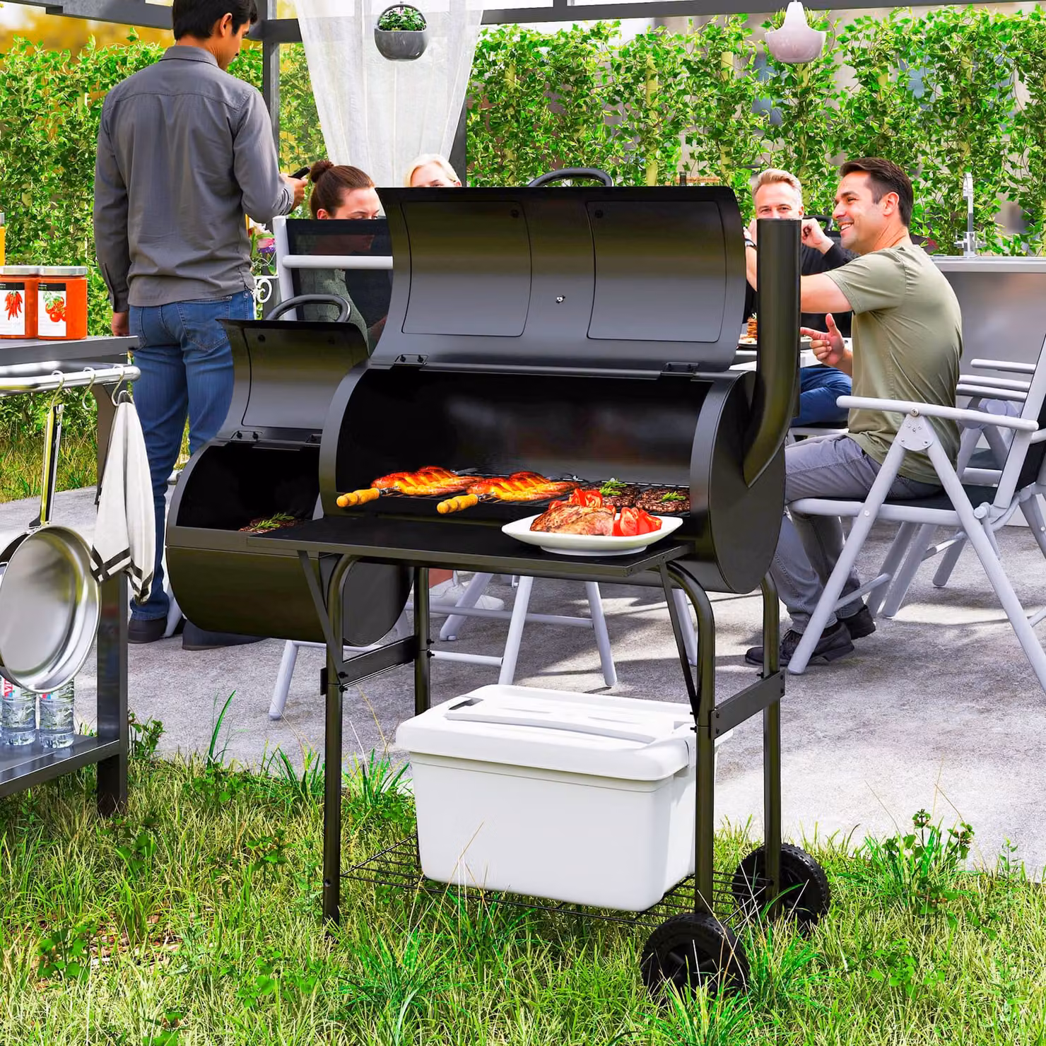 Outsunny Portable Charcoal Barbecue Grill with Offset Smoker, Black, W/D/H: 109 x 60 x 120 cm – 2