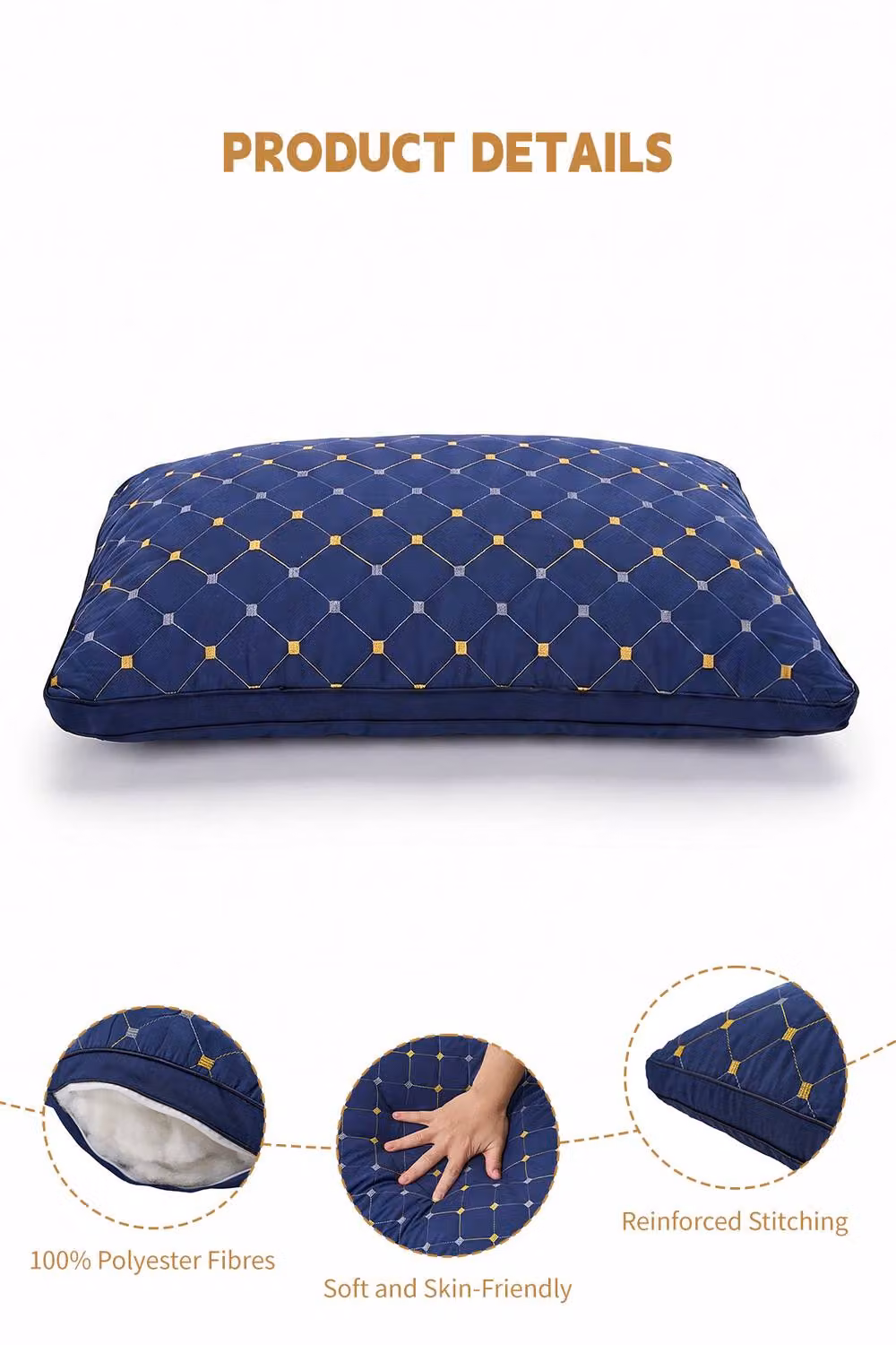 Living and Home Breathable Plush Rectangular Pillow Insert for Back, Stomach and Side Sleepers in Blue – 2