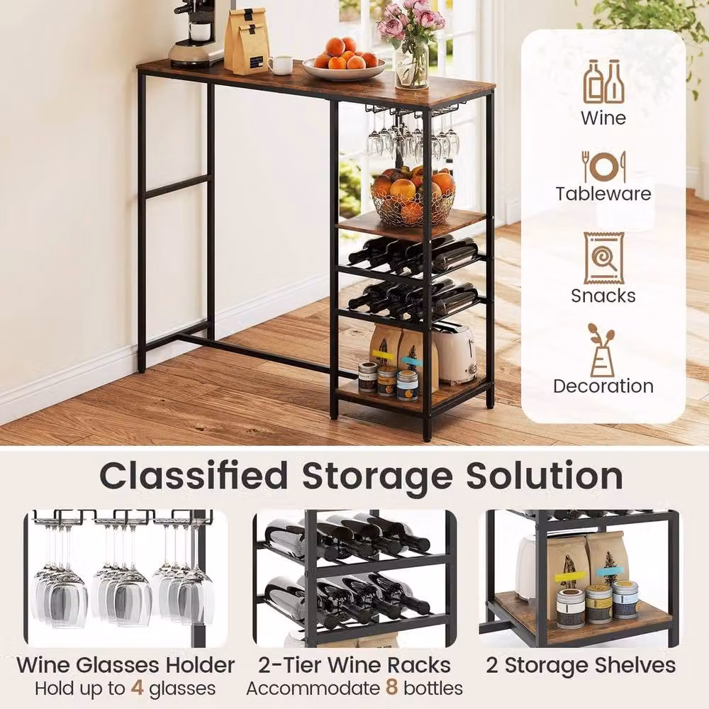 FORGEVIO Industrial Rectangular Dining Table with Storage Shelves in Brown, W/D/H: 121 x 90 x 105 cm – 5