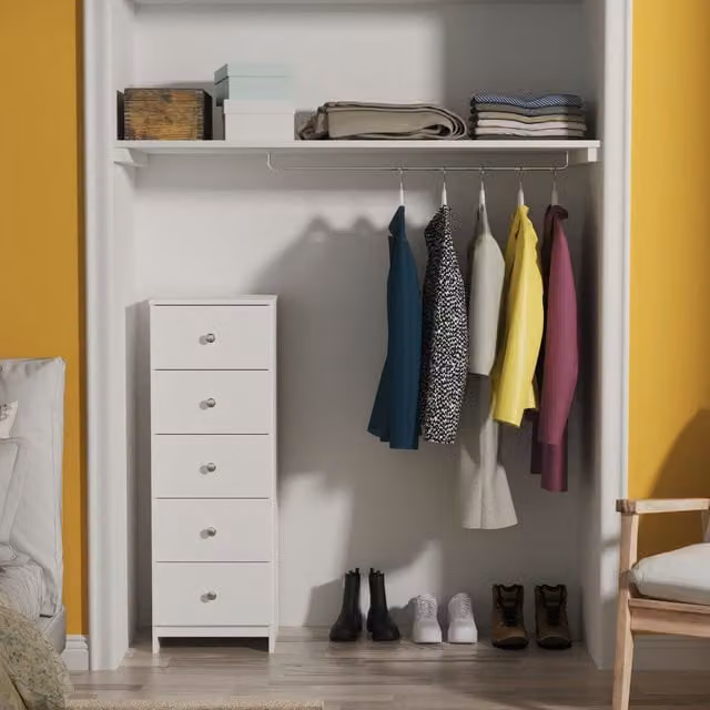 2 U Newlyn 5 Drawer Tall Bedside Chest in White, Ready Assembled