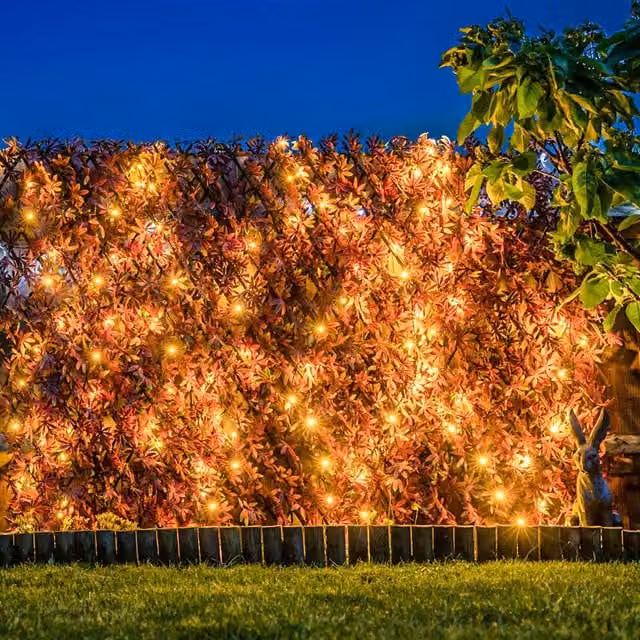 Primrose Artificial Red Acer Hedge Screening with LEDs and Extendable Trellis
