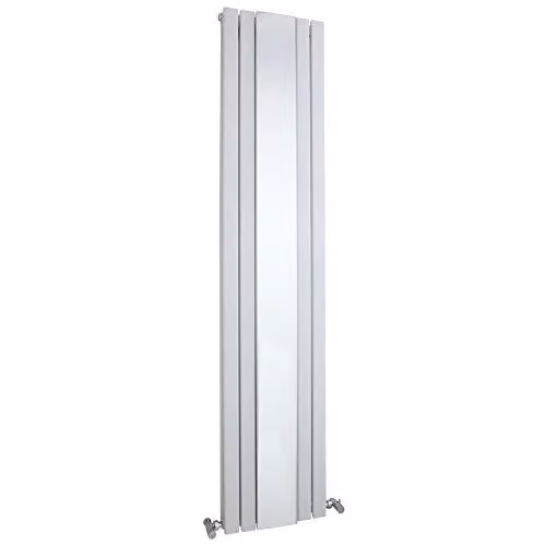 Hudson Reed HLW64 Sloane Modern Vertical Designer Double Panel Bathroom Radiator with Mirror, Satin White, H: 180 cm, W: 38.1 cm