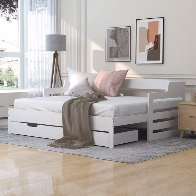 Matteo Ingle Single Guest Sofa Bed with Pull Out Trundle and Storage Drawer in White – 1