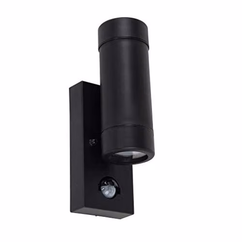 MiniSun Modern Black Up/Down Outdoor Wall Light with PIR Motion Sensor and 3W Warm White LED Bulb – 1