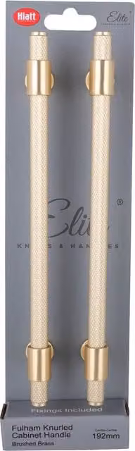 Pack of 2 Fulham Knurl T Bar Cabinet Handles in Brushed Brass, 19.2 cm