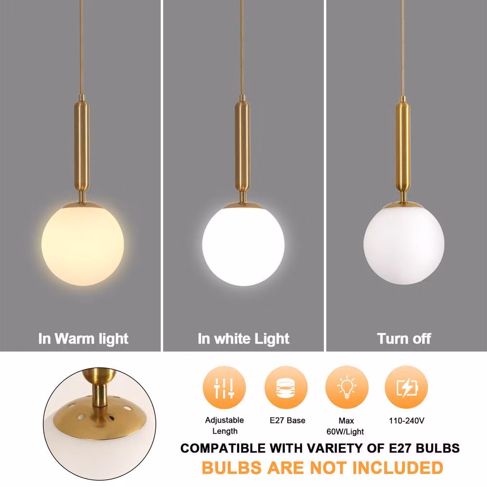 Pheashine Nordic Glass Pendant Light with E27 Base in Gold/Brass, White or Multicolour – 4
