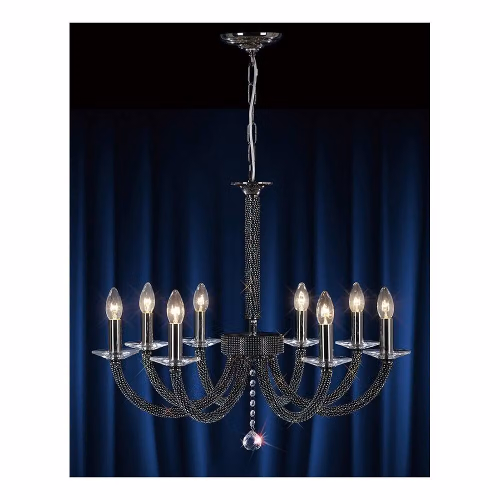 Netlighting Elena 8 Light Suspended Ceiling Pendant Chandelier in Black Chrome and Crystal – 2