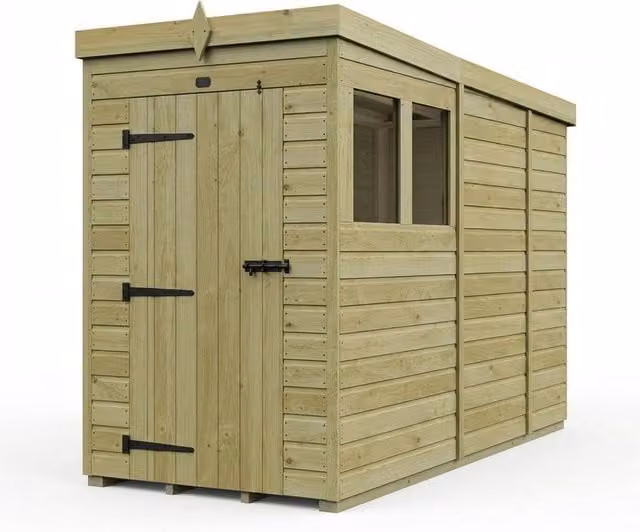 Buttercup Farm Brown Timber Pent Garden Shed with Single Door and Windows, W/D/H: 122 x 274 x 210 cm