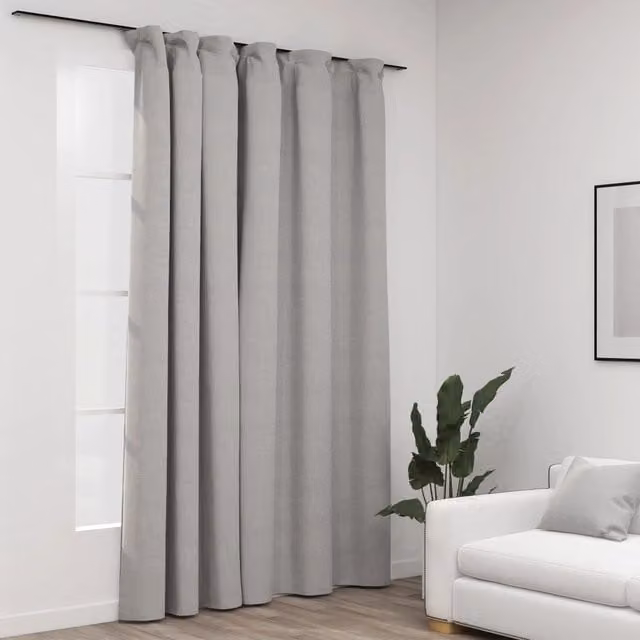 Berkfield Home Grey Linen-Look Blackout Curtain with Hooks W: 290 cm, H: 245 cm
