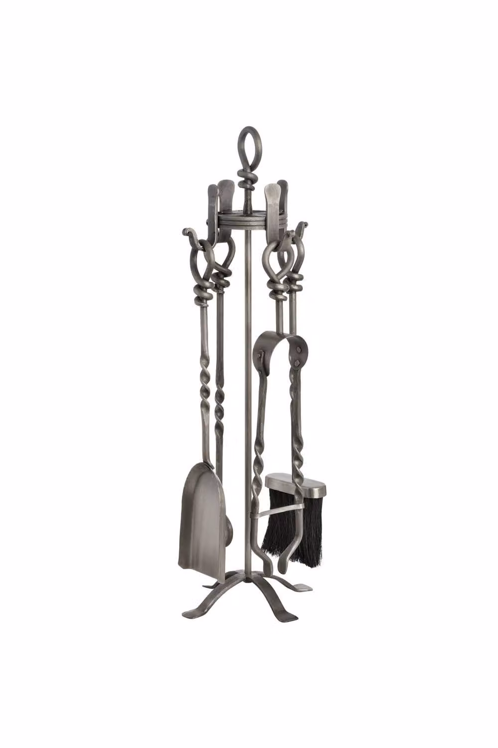 KDMD Hand-Turned Loop Top Fireplace Tool Set in Silver Pewter – 2