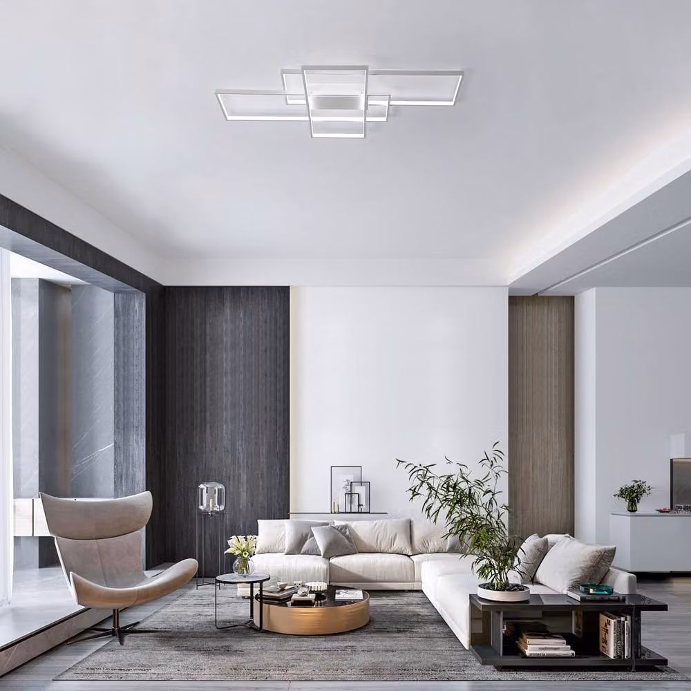 NIVOR 3-Square LED Ceiling Light, 75W, 6000K Cool White, Modern Flush Mount in White – 2