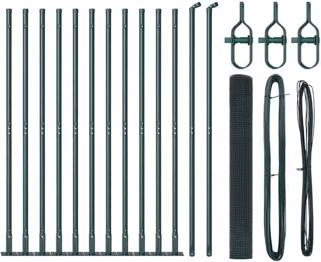 Berkfield Home Green PVC-Coated Steel Welded Wire Fence with 13 Flanged Posts, 1 x 25 m – 1
