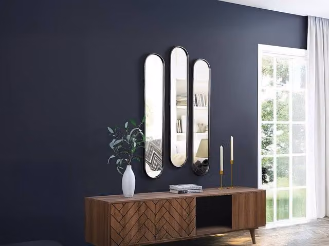 Vente-unique JAYLEN Set of 3 Oval Metal Wall Mirrors in Black, W: 23 cm, H: 120 cm – 1