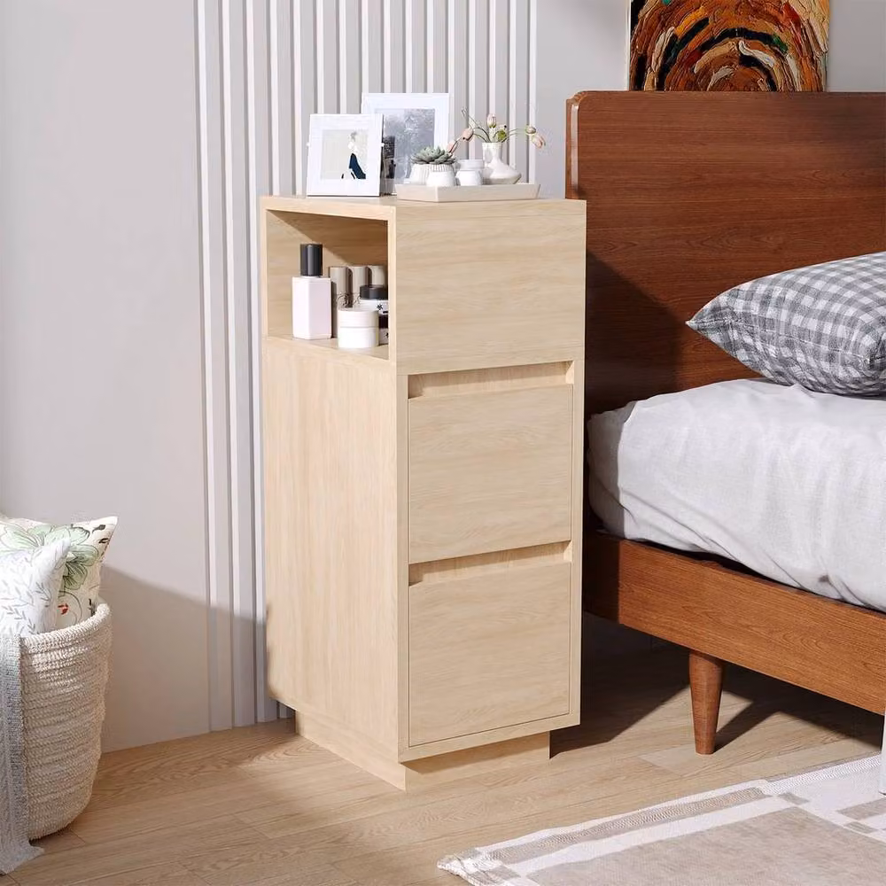 EONLION Modern 2-Drawer Chest of Drawers and Bedside Cabinet in Beige, W: 100 cm, H: 65 cm, D: 40 cm – 3