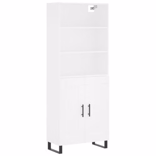 vidaXL Modern White Highboard with Hinged Doors and Internal Shelves, W/D/H: 69.5 x 34 x 180 cm