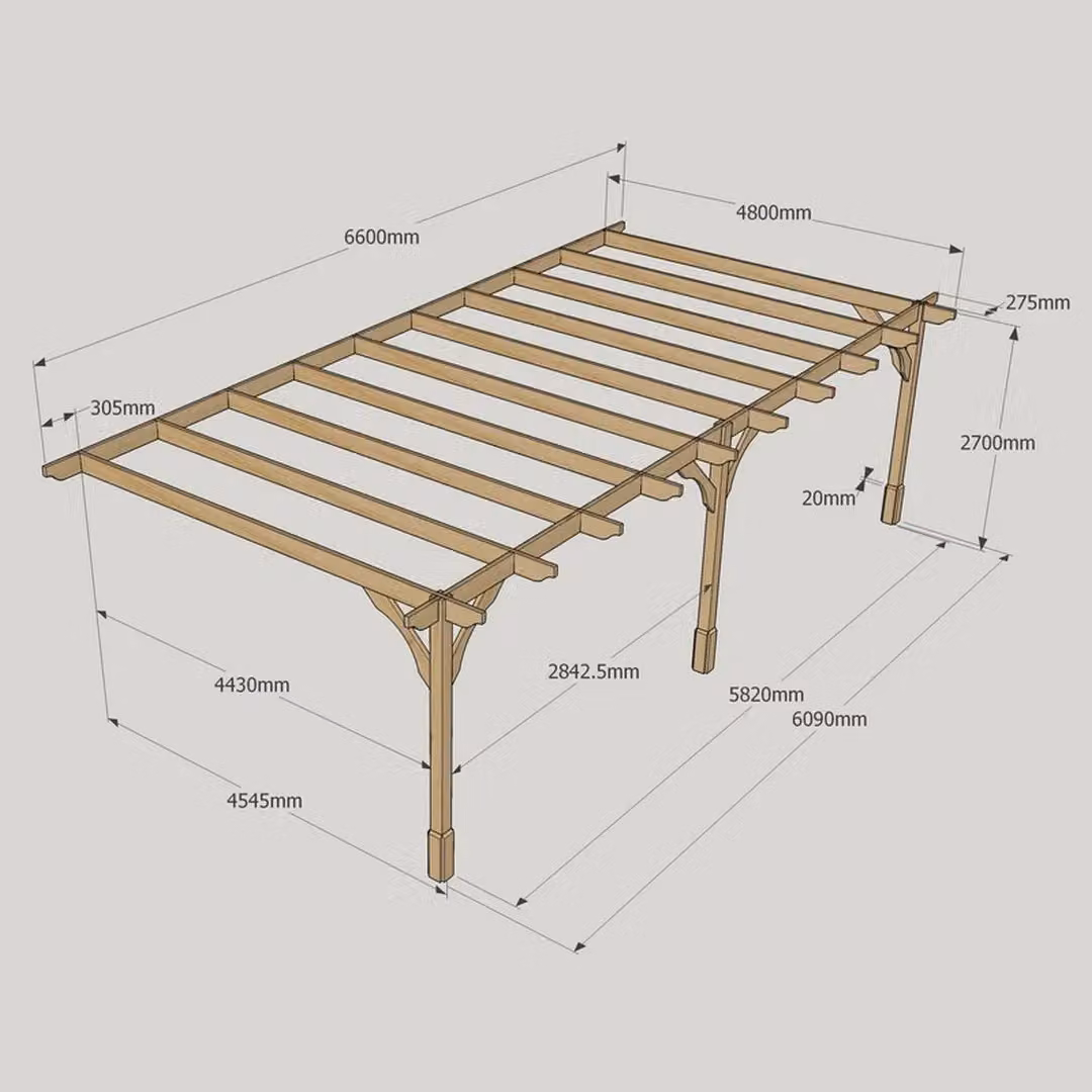 Rutland County Garden Furniture Ltd Wall Mounted Premium Lean-to Pergola with 3 Posts, W: 660 cm, D: 480 cm, H: 270 cm, Brown and Green – 4