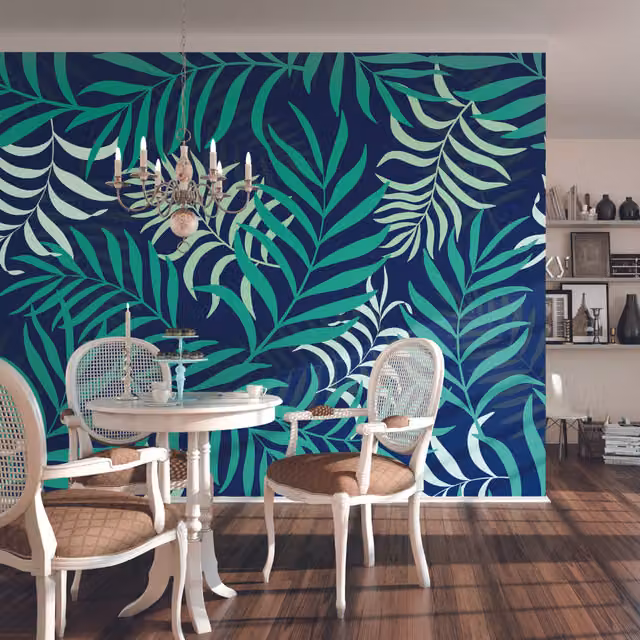Origin Murals Exotic Jungle Leaves Floral Wall Mural in Green, Large