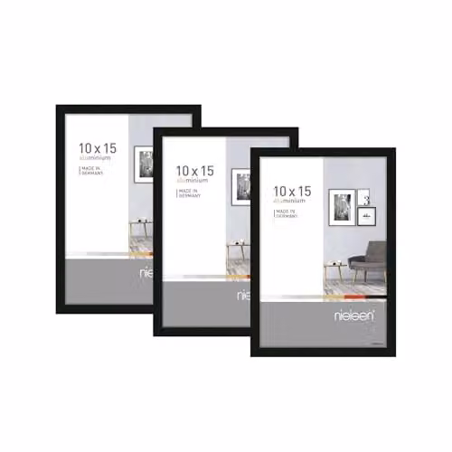 Nielsen Design Pixel Minimalist Rectangular Metal Photo Frame, Black, Pack of 3, 10 x 15 cm – 3
