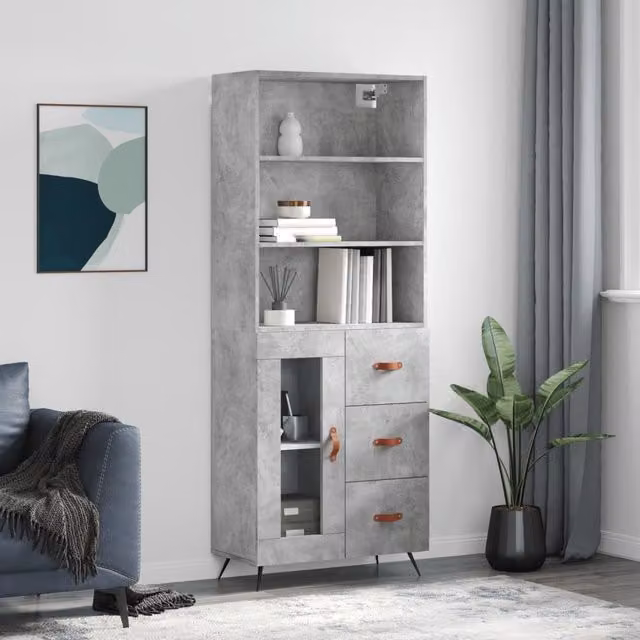 Berkfield Home Highboard in Concrete Grey, W/D/H: 69.5 x 34 x 180 cm