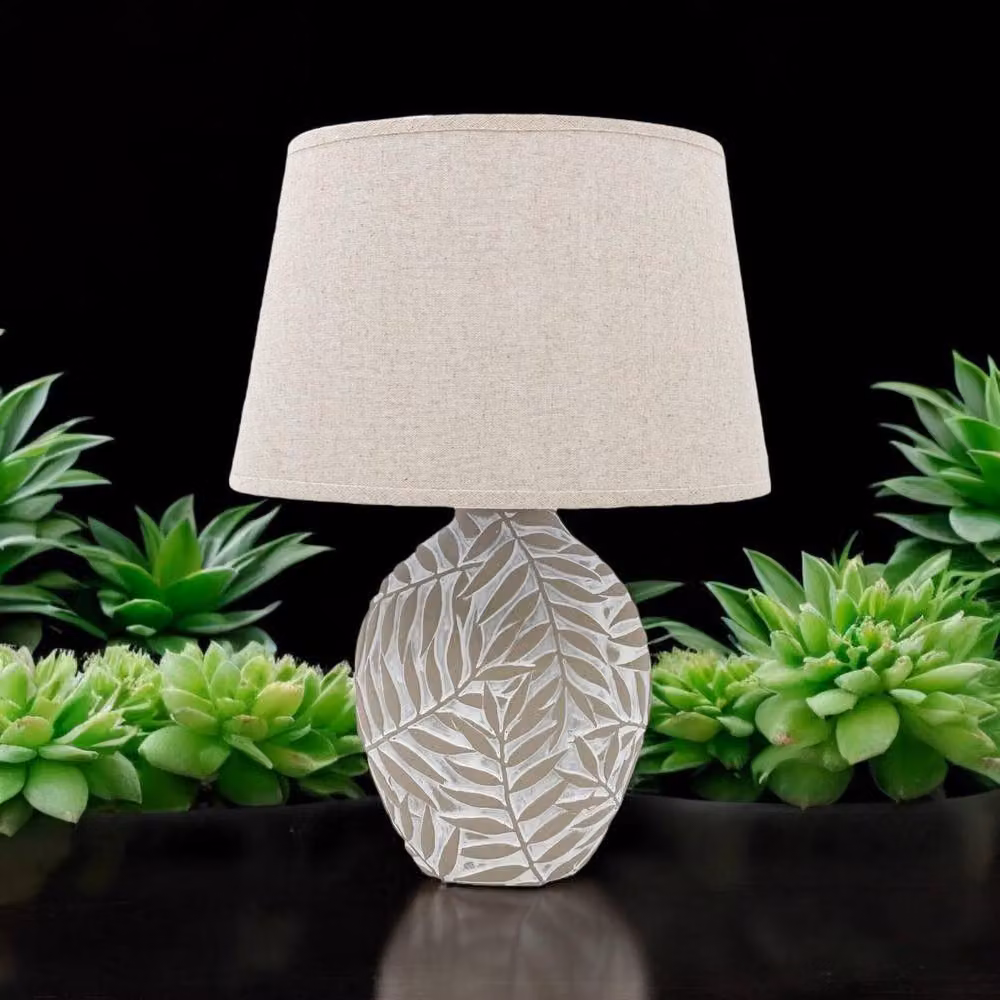 Serenityy Ceramic Table Lamp with Fabric Shade in Beige, Height: 25.4 cm – 6