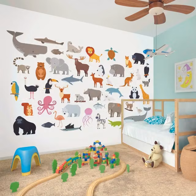 Origin Murals Animal Collection Wall Mural in Multicolour and White